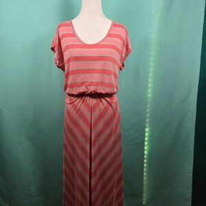Puella Coral & Gray Striped Maxi Dress – Size M